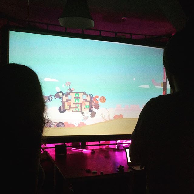 Humanoid robots playing basketball controlled by a team of Oompa Loompas. Precisely my kind of game.